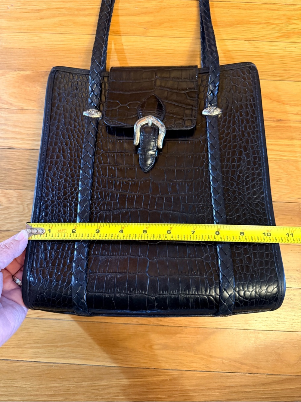 BRIGHTON vintage Black Croc-Embossed Leather Tote with Silver Buckle - Picture 9 of 11